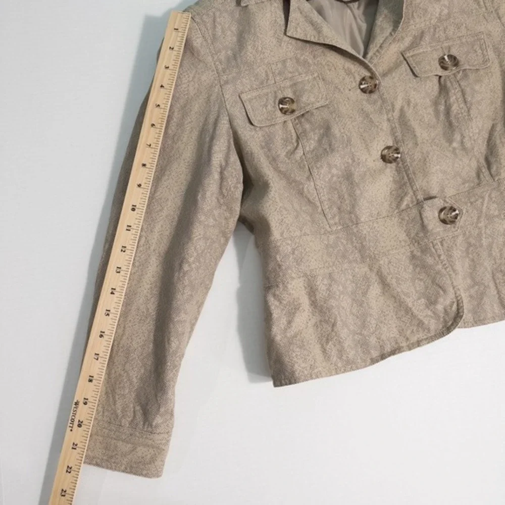 Worthington Linen Blend Blazer Jacket Women Size 14P Tan Snakeskin Lined Neutral